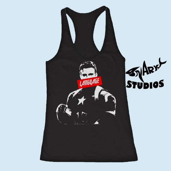MARVEL Avengers Age of Ultron - Captain America LANGUAGE Obey Womens fitness Tank Top Womens Yoga Tank Top Workout Burnout Tank
