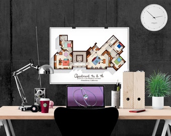 Big Bang Theory Art Print - Apartment Floor Plan - TV Memorabilia - TV Floor Plan - Gift Idea for Big Bang Theory Fan