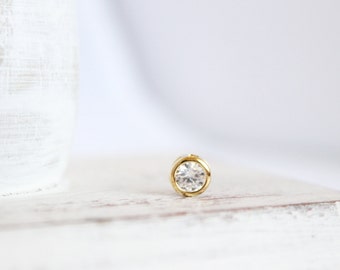1 Piece - Round Gold Charm with Cubic Zirconia - 16k Gold Plated over Brass - 6.8mm Diameter- Small Charm - Gold CZ - Supplies / GP-021