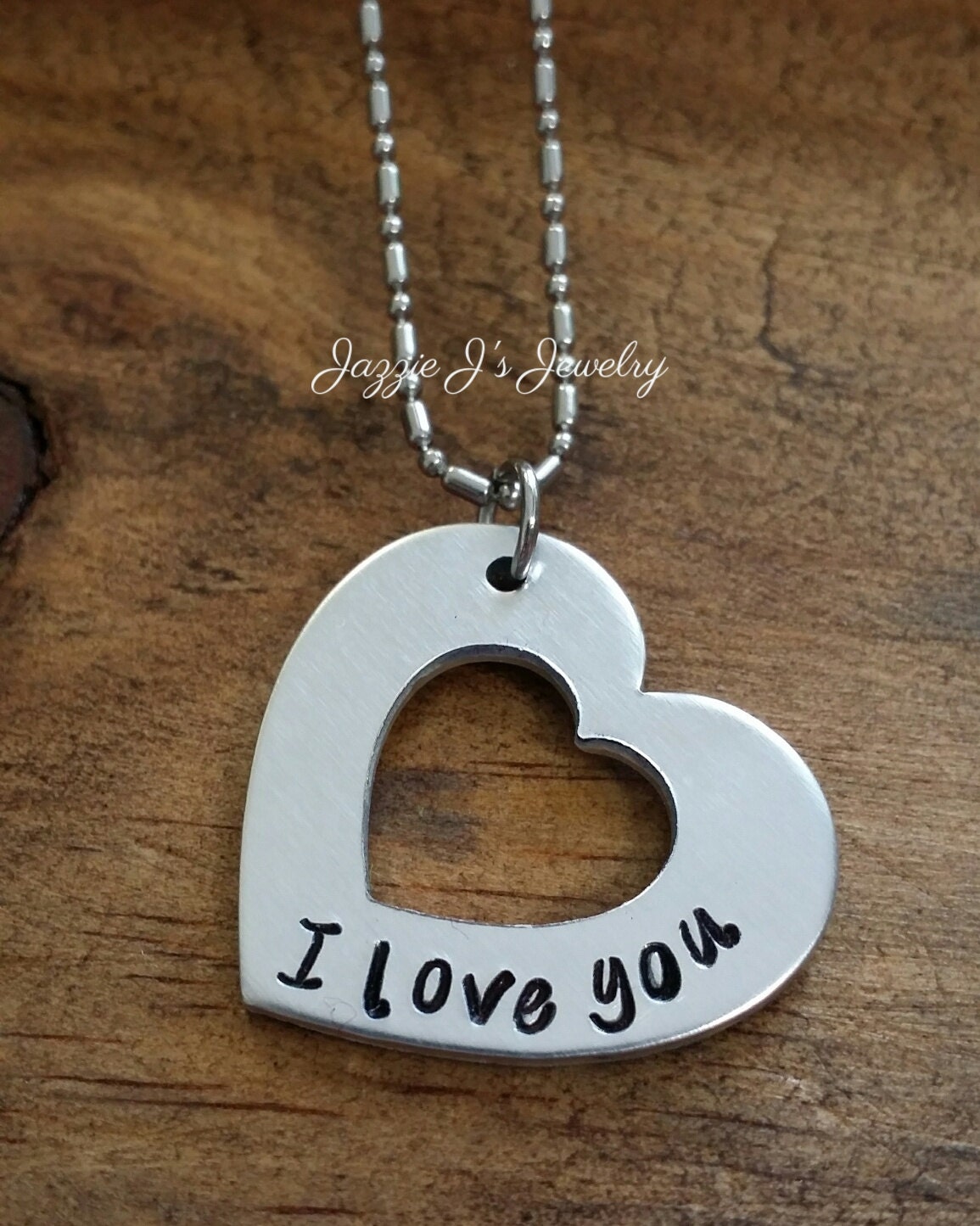 Simple Heart I Love You Necklace Hand Stamped Heart Necklace