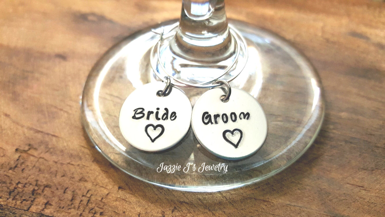 Hand Stamped Bride and Groom Wine Charms Set of Wine Markers