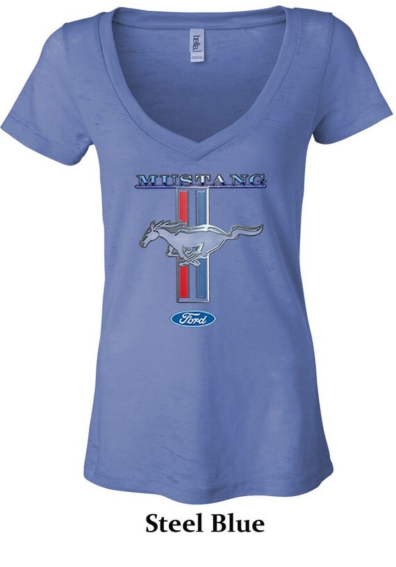 Ladies Ford Mustang Shirt Mustang Stripe Burnout VNeck Tee