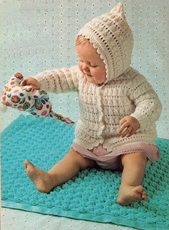 Baby Knitting Pattern Hooded Coat and Pram Blanket