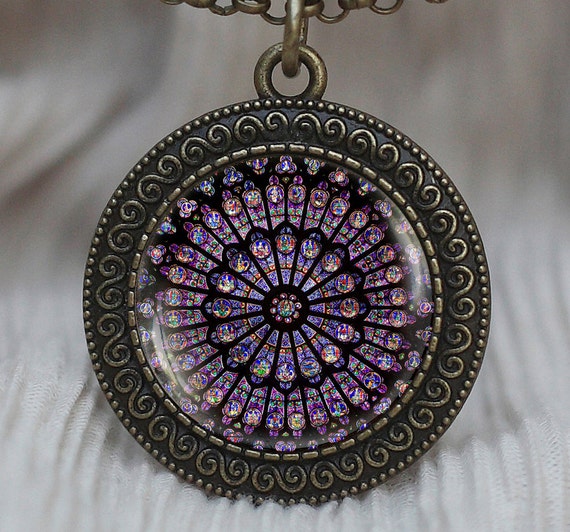 Items similar to Stained glass Notre Dame de Paris Pendant, stained glass, Notre Dame Jewelry