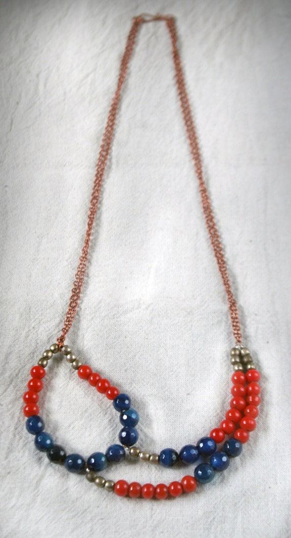 Paisley beaded Bib Necklace with Brass beads Natural by TatvaArt