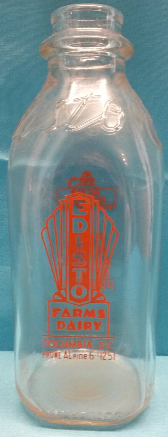 quart milk to Columbia Deco Farms Milk Art Bottle SC Vintage Edisto Dairy