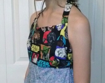 New halter top, babydoll blouse, Star Wars fabric, floral, teens, women, medium junior, xsmall women. beautiful, handmade, unique
