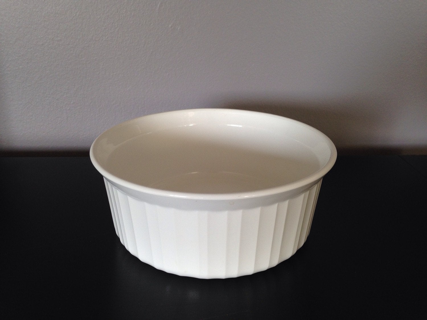 French White Vintage Ridged Casserole Bowl, Corning Ware Deep Dish