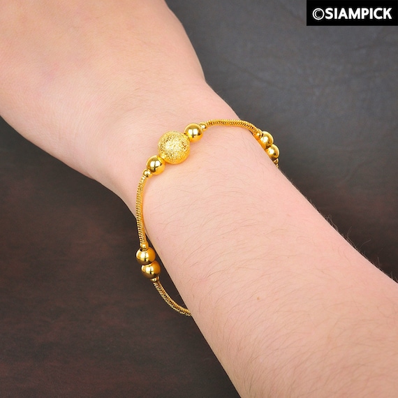 Thai Gold Bracelet, 24k Gold Plated Bracelet, Thai Jewelry, Gold Beaded ...