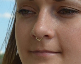 Gold Septum Ring, Septum piercing, Nose ring, Helix earring, Nipple ring, Tragus earring, Septum jewelry, 18 gauge cartilage earring