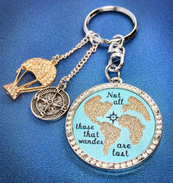 Travel Keychain or Keyring Hot air balloon compass by Lifechain