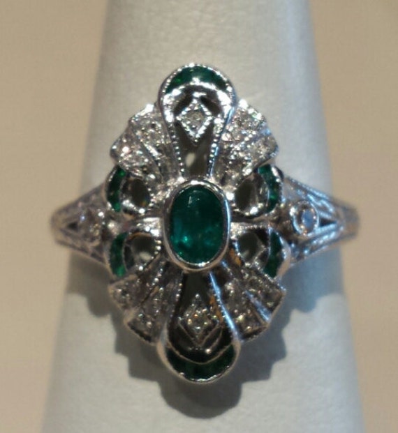 Items similar to Filigree Emerald and diamond ring on Etsy