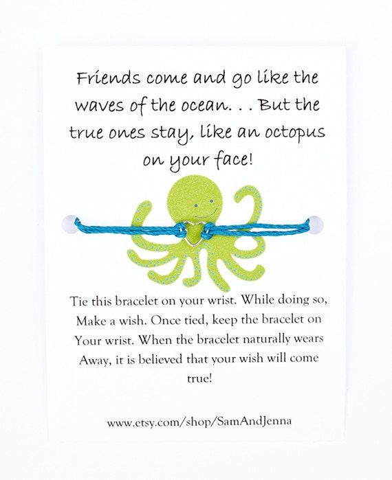 Bracelet (Cute, Octopus, Friendship Quote, Gift for Friend, Gift, Cute ...