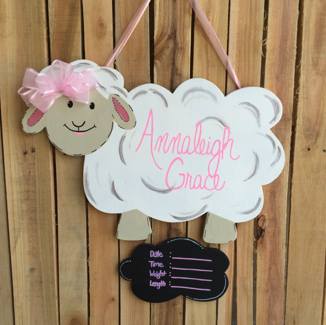 Baby Lamb Door Hanger Hospital Door Hanger Baby Stats