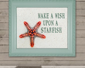 Printable Beach Wall Art, Starfish Printable Art, Make A Wish Upon A Starfish Art, Digital Art, Beach Summer Quote, Starfish Art, Ocean Art