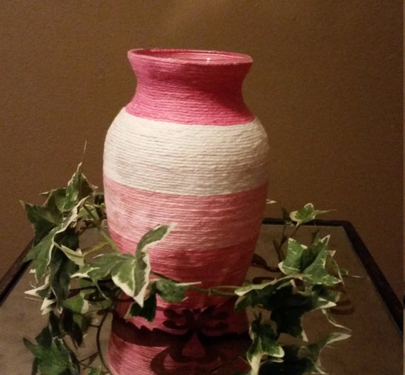 Pink Striped Yarn Wrapped Vase Yarn Wrapped Vase by SimplyTwined