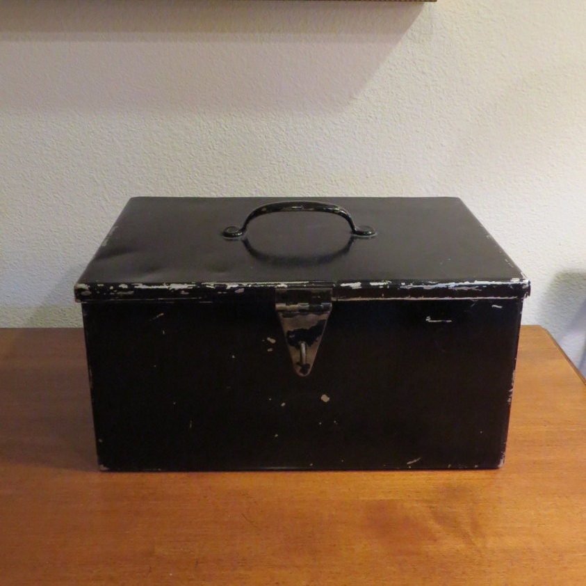 Vintage Black Metal Industrial Utility Document Box Haute Juice