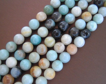 Amazonite, Amazonite Beads, Natural Gemstones, Natural Gemstone Beads, Beautiful Beads, Multicolor Beads Smooth Stones Round Beads 10mm Bead