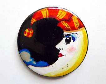 Moon Brooch,Moon pendant,Moon Gift,Handpainted Brooch,Handpainted Pendant,Wood Jewellery,Moon,Gift for Her,Girls Gift,Romantic Gift