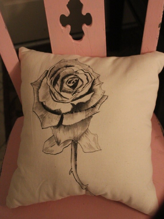 Hand Painted Black Rose Pillow Floral pillow Home by crileydesigns