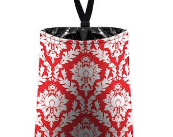 Car Trash Bag // Auto Trash Bag // Car Accessories // Car Litter Bag // Car Garbage Bag - Red and White Damask // Car Organizer