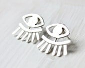 Evil Eye Earrings, ear jackets, sterling silver eye jewelry, ear cuff