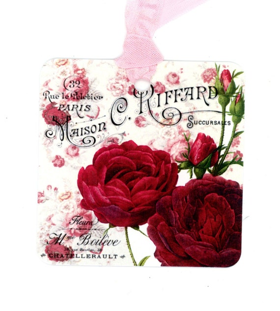 Gift Tags Red Rose Vintage Rose Favor Tags French