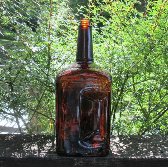 Large Vintage Brown/Amber Glass Liquor Bottle Rectangular