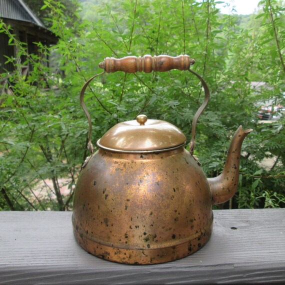 Vintage Copper Tea Kettle Rustic Decor Farmhouse Kitchen
