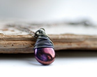 Amethyst Purple Necklace, Wire Wrapped Pendant, Purple Pendant, Blackened Sterling Silver, Rustic Necklace, Wire Wrapped Jewelry