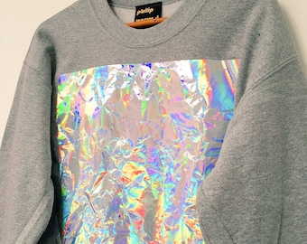 Crumpled Holographic Panel Sweatshirt - Grey
