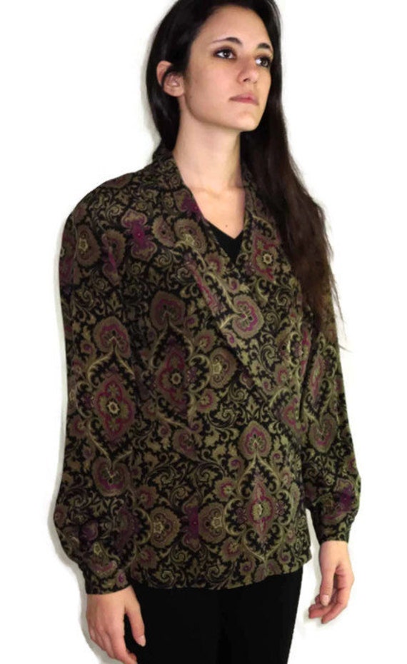 Vintage Dana Buchman Silk Blouse in Gypsy Print Wrap with