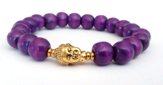 Purple Wood Beads Buddha Unisex Bracelet