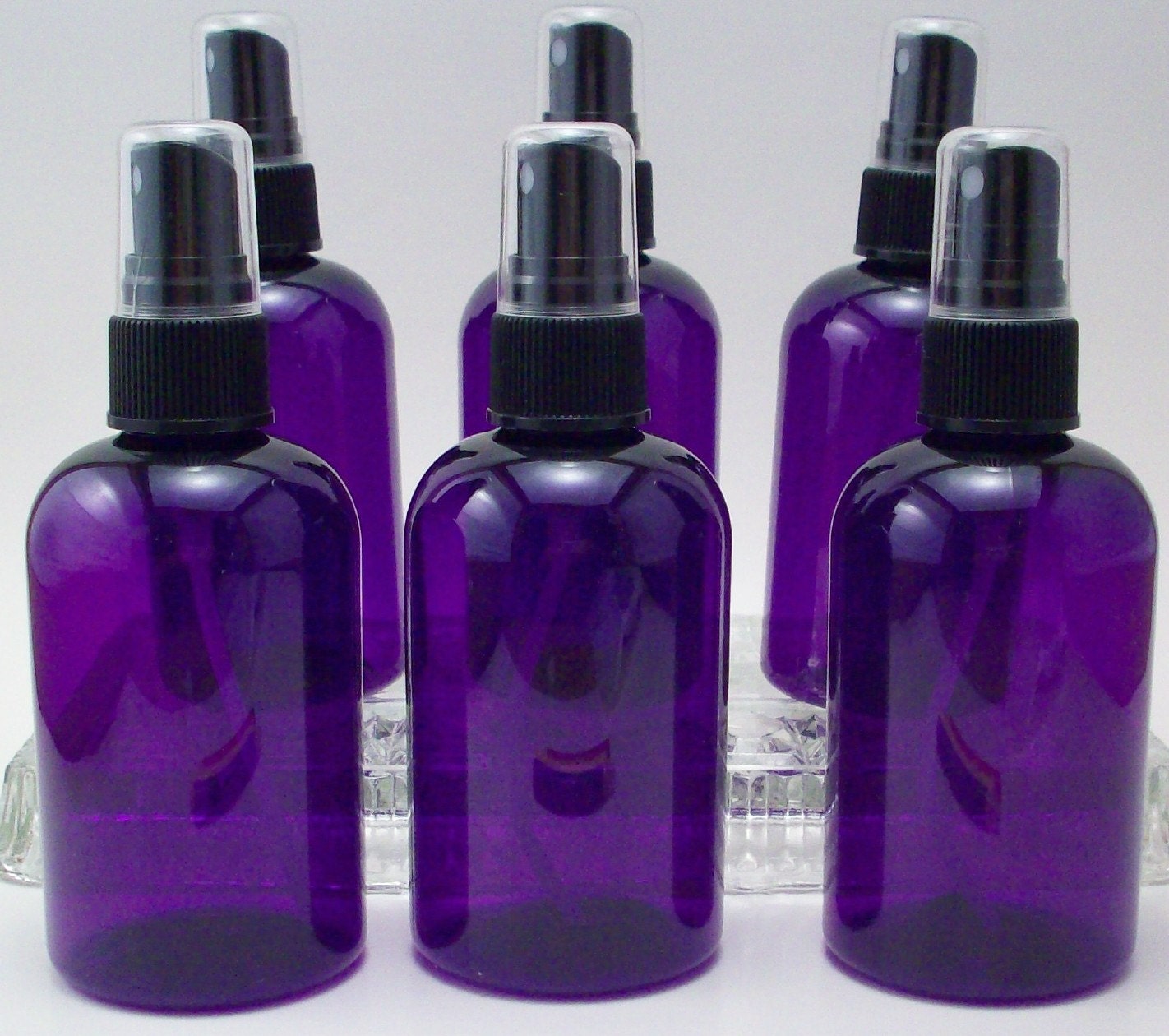 4 Ounce Purple Spray Bottles - 6 Empty Plastic Boston Rounds with Fine ...