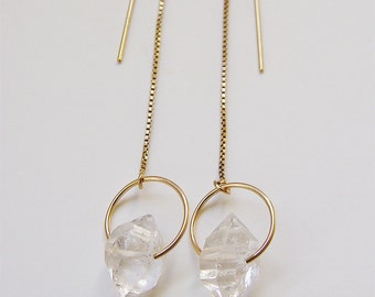 SALE Herkimer Diamond Gold Chain Earrings