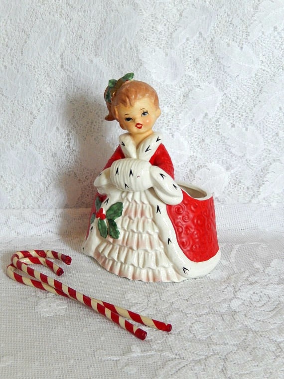 Napcoware Christmas planter girl with red coat and white