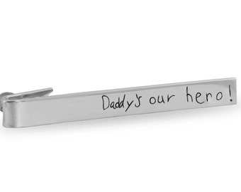 Custom handwriting tie bar - Personalized handwriting tie bar - Sterling silver tie bar - Tie bar memorial gift - Engraved silver tie bar