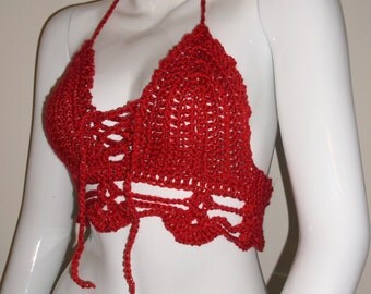 Hand Crochet Cropped top, Festival top, cropped halter top, tank top, music festival clothing, club wear, hippie festival top,