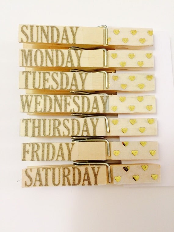 Gold Days of the Week Clips Clothespins Gold To Do by girlygifts07