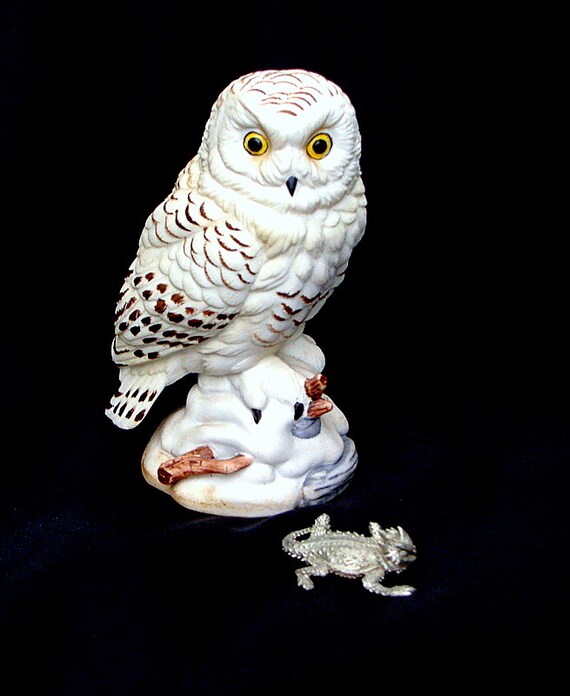 blue and white owl figurine