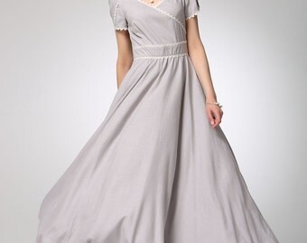 Gray maxi dress empire waist dress Garden party dress by xiaolizi