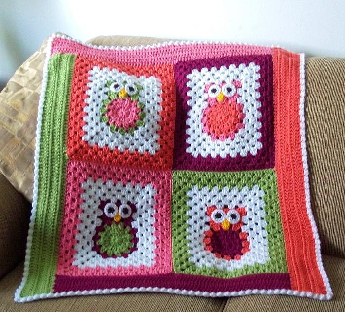 Pattern only Funky Little Owls Crocheted Baby afghan blanket