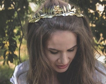 Gold Wedding Tiara | Romantic Greek Head Piece | Gift for Her | Handmade Bridal Wreath | Head Jewelry for Bride | Wedding Crown