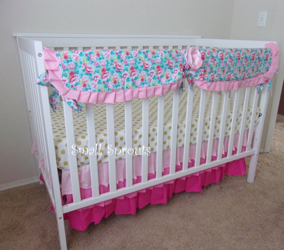 TealHot PinkTurquoise/Gold Dot/Pink Baby Crib by smallsproutsbaby