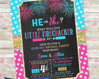 New Year Gender Reveal, Fourth of July Gender Reveal, Summer Gender Reveal, Firecracker Gender Reveal Invitation, Printable, Girl or Boy