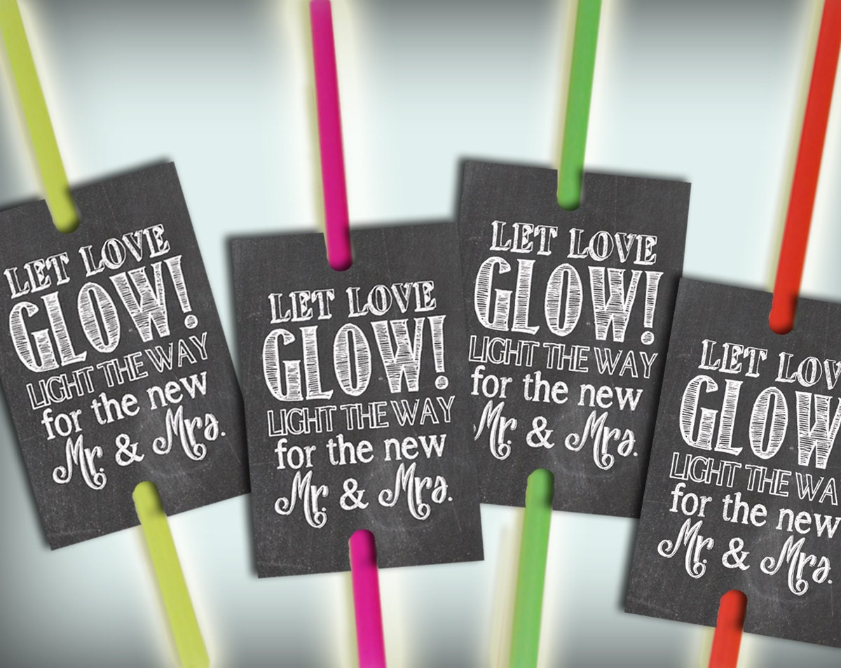 Glow Stick Tags Chalkboard Printable Glow Stick Send Off Tags Glow Stick Tags Chalkboard Printable Glow Stick Send Off Tags