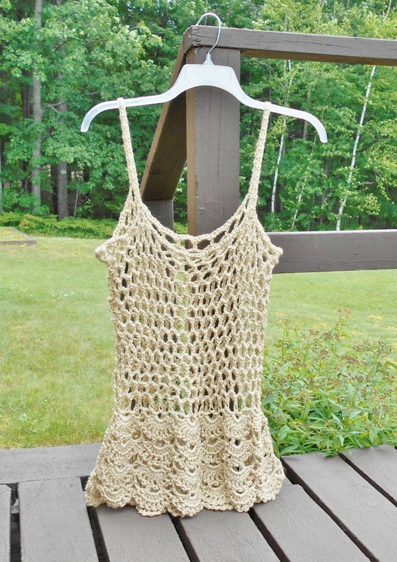 Crochet Tank Top, Tan Beige Camisole, Crochet Cami, Spaghetti Straps