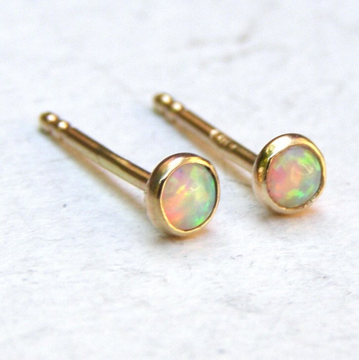 Opal stud Earrings fine gold Stud earrings 14k solid Gold