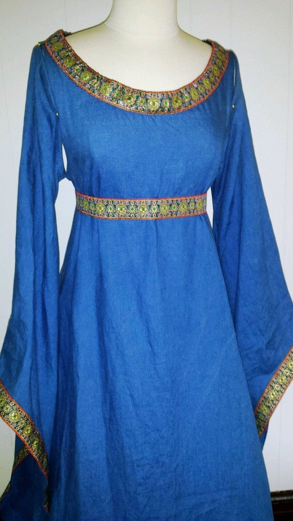 Royal Blue Linen Medieval Gown Dress Costume