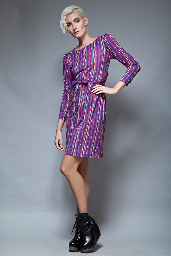 Long Sleeve Geometric Print Belted Dress Long Sleeve Geometric Print Belted Dress